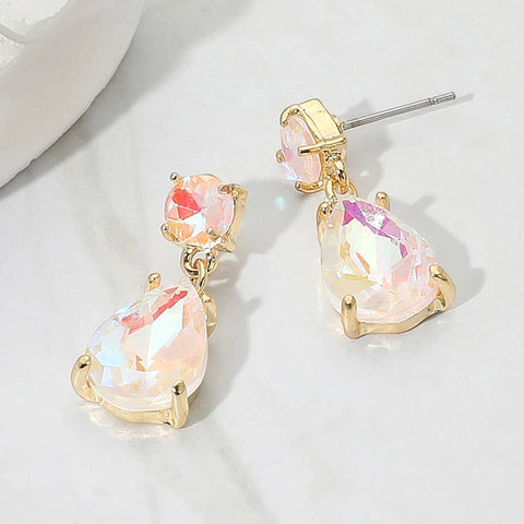 Princess Crystal Drop Earrings, Gold, 12Y-Adult, AB Clear