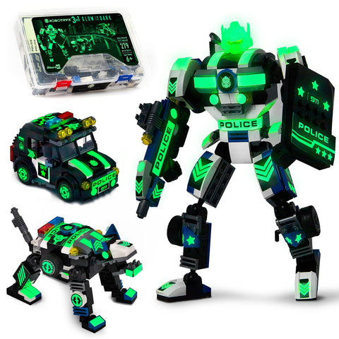 Robotryx Block Builder Set 3-in-1 (279 pc), Ages 6Y-Adult, Police Glow-in-the-Dark, Voltroid