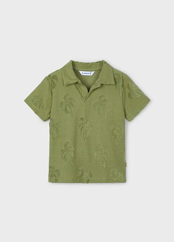 3105 Mini Boys S/S Textured Palm Tree Tone-on-Tone Polo Shirt - Iguana Green