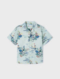 3114 Mini Boys S/S Button Up Collared Tropical Print Shirt - Botanical Aqua