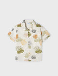 3114 Mini Boys S/S Button Up Collared Palm Print Shirt - Iguana Green
