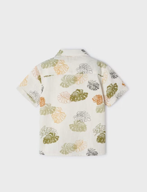 3114 Mini Boys S/S Button Up Collared Palm Print Shirt - Iguana Green