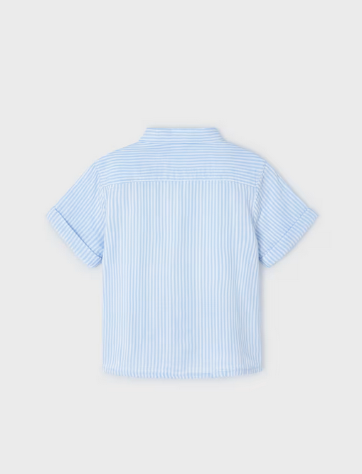 3117 Mini Boys S/S Sustainable Cotton Button Up Collared Striped - Light Blue