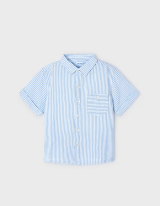 3117 Mini Boys S/S Sustainable Cotton Button Up Collared Striped - Light Blue