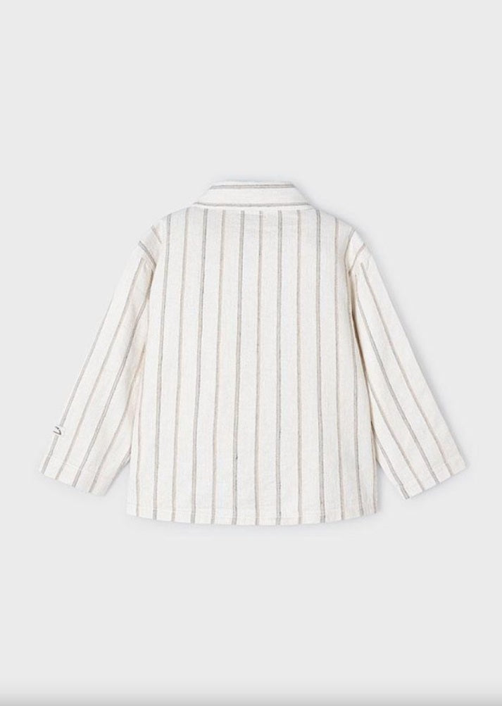 3119 Mini Boys L/S Button Up Linen Over Shirt - Natural Milk Stripe