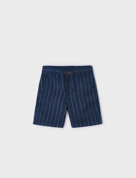 3279 Mini Boys Cotton Linen Striped Shorts - Indigo Blue