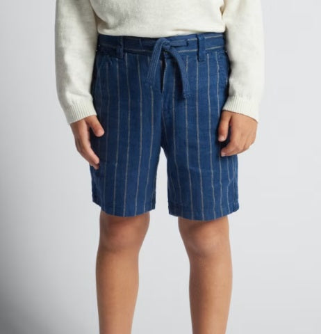 3279 Mini Boys Cotton Linen Striped Shorts - Indigo Blue