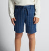 3279 Mini Boys Cotton Linen Striped Shorts - Indigo Blue