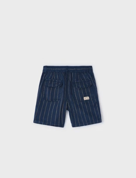 3279 Mini Boys Cotton Linen Striped Shorts - Indigo Blue