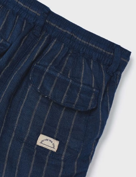 3279 Mini Boys Cotton Linen Striped Shorts - Indigo Blue