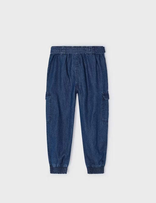 3531 Mini Girls Sustainable Tencel Soft Denim Jogger Cargo Pants - Dark Wash