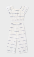3593 Mini Girls 2pc Eco-Cotton Muslin Cropped S/S Cropped Top and Wide Leg Pants - Porcelain Stripe