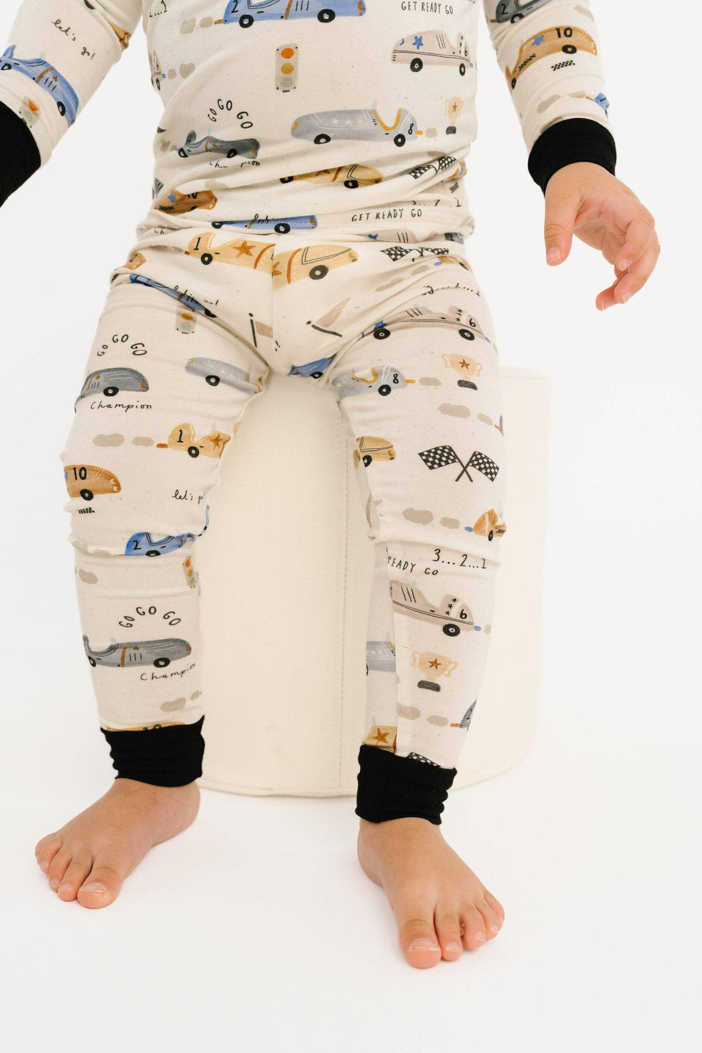 Bamboo 2PC L/S Kids PJs - Vintage Race Cars, B/W