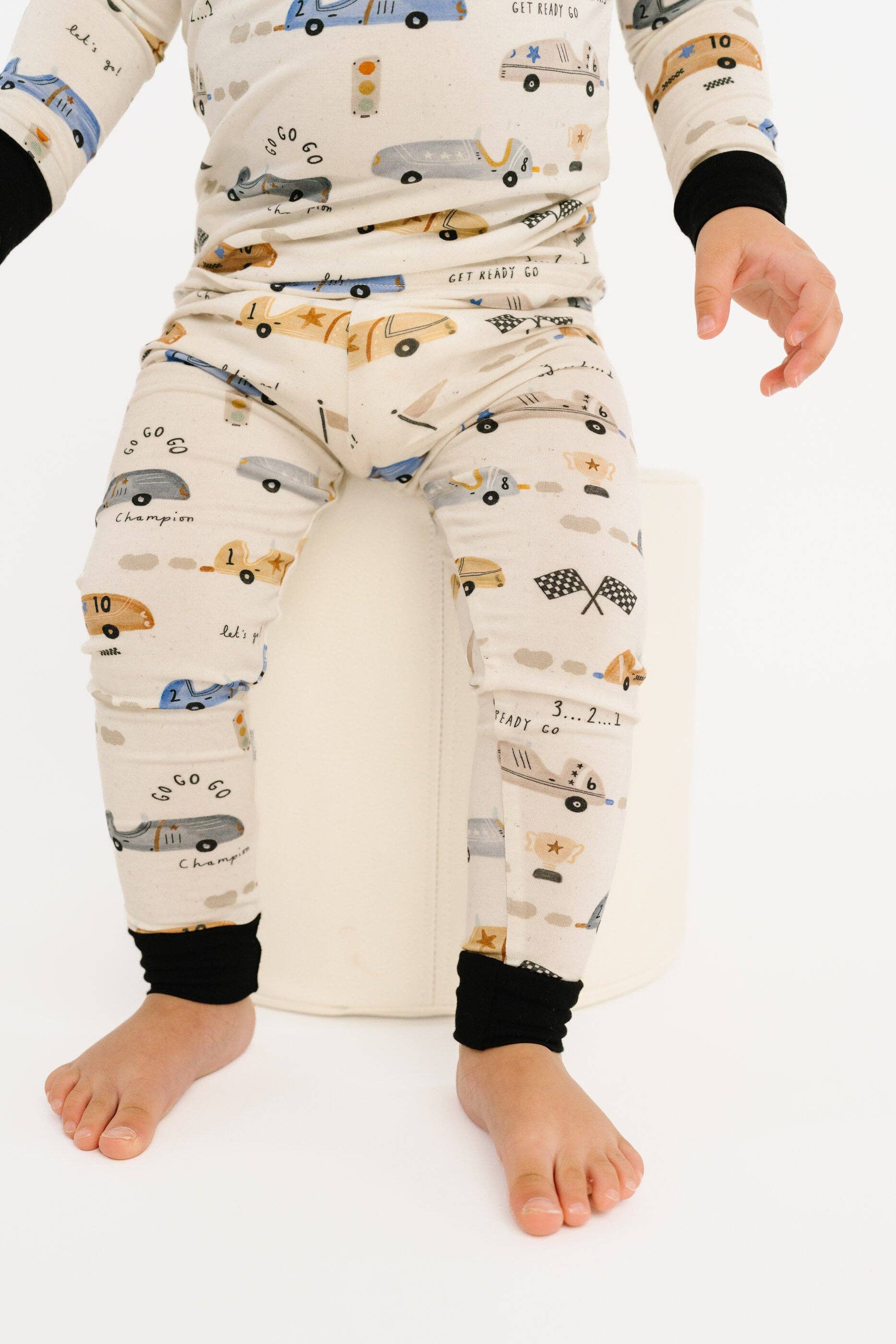 Bamboo 2PC L/S Kids PJs - Vintage Race Cars, B/W