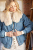 Bluivy Detachable Faux Fur Collar Lined Zippered Denim Jacket