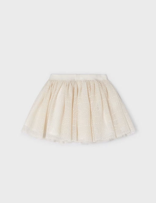 3901 Mini Girls Soft Lined Lace Pattern Tulle Skirt - Natural Almond