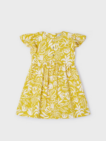 3923 Mini Girls Tropical Print Sun Dress - Honey