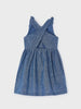 3928 Mini Girls Button Front Cotton Linen Sun Dress - Denim Blue