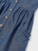 3928 Mini Girls Button Front Cotton Linen Sun Dress - Denim Blue