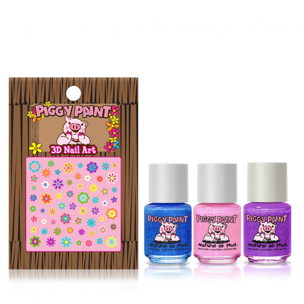 Piggy Paint Non-Toxic Kid-Safe Scented Nail Polish Set with Nail Stickers - Shimmer and Sparkle