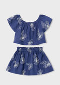 3947 Mini Girls 2pc Linen Embroidered Top and Skirt - Porcelain Blue