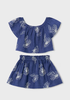 3947 Mini Girls 2pc Linen Embroidered Top and Skirt - Porcelain Blue