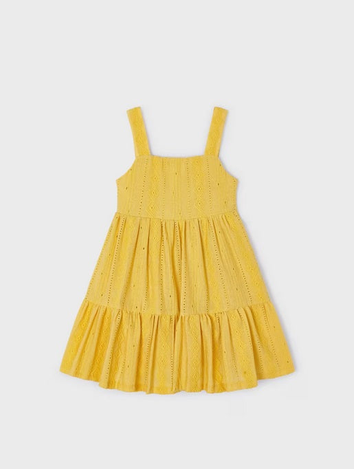 3950 Mini Girls Open Eyelet Lace Dress - Honey Mustard