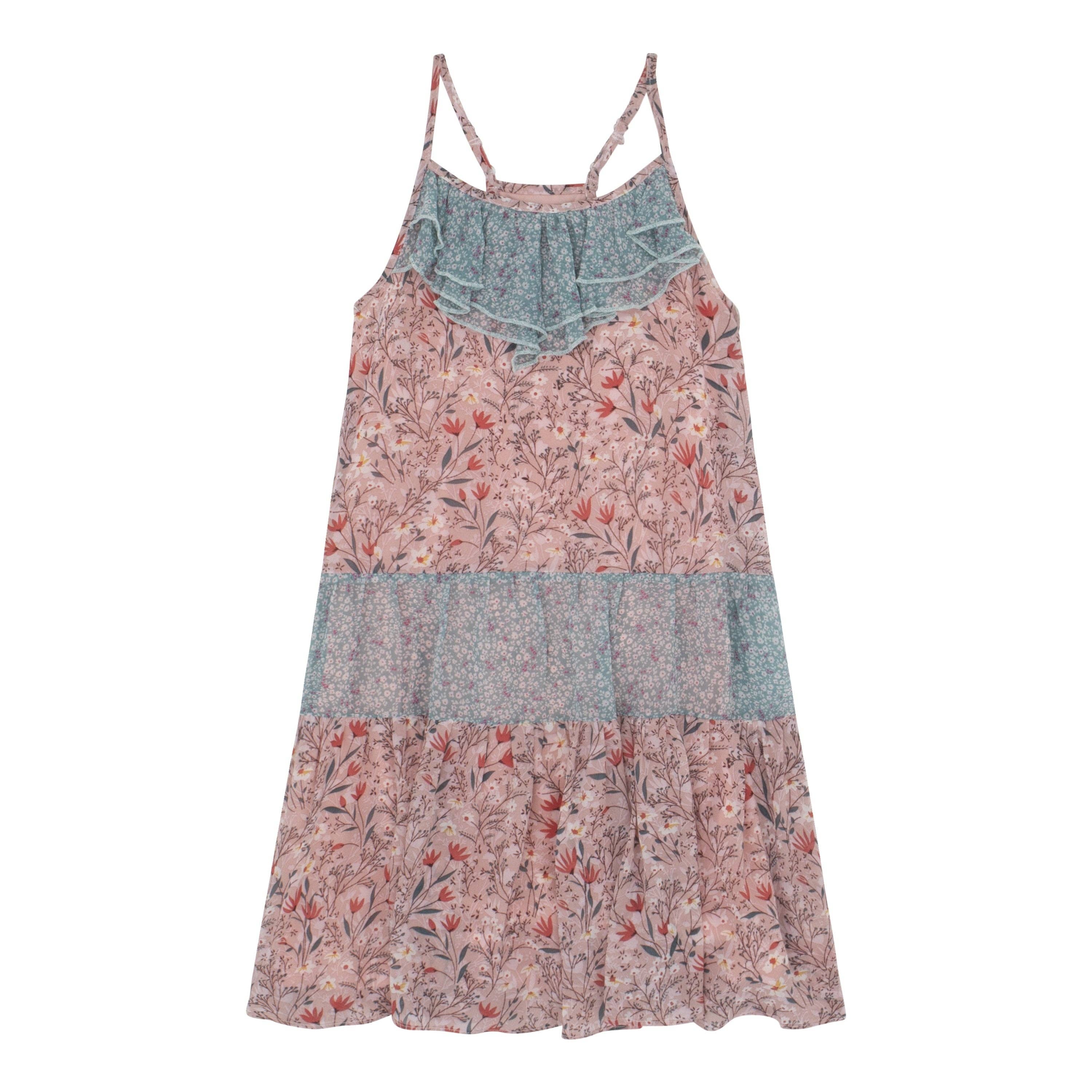 Mini/Tween Girls Ruffle Halter Sun Dress: Potpourri and Blue Flutter