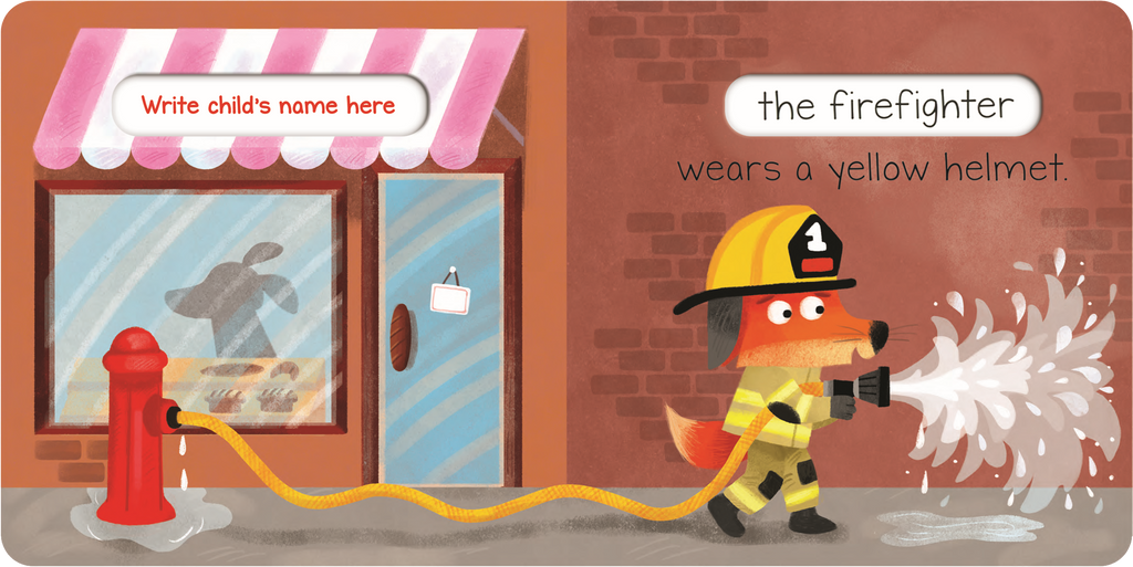 The Firefighter inside spread, the firefighter wears a yellow helmet