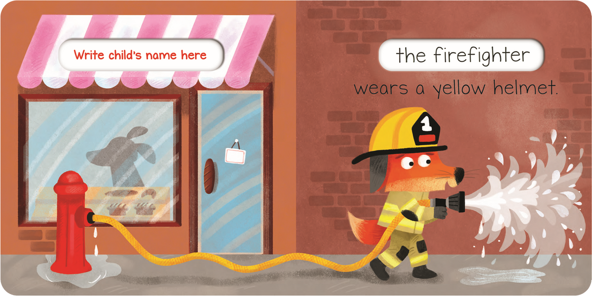 The Firefighter inside spread, the firefighter wears a yellow helmet