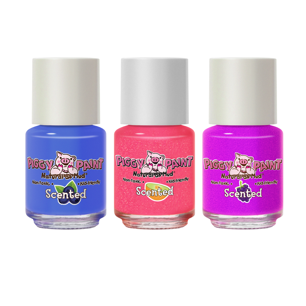 Piggy Paint Non-Toxic Kid-Safe Scented Nail Polish Set with Nail Stickers - Berry Bestie