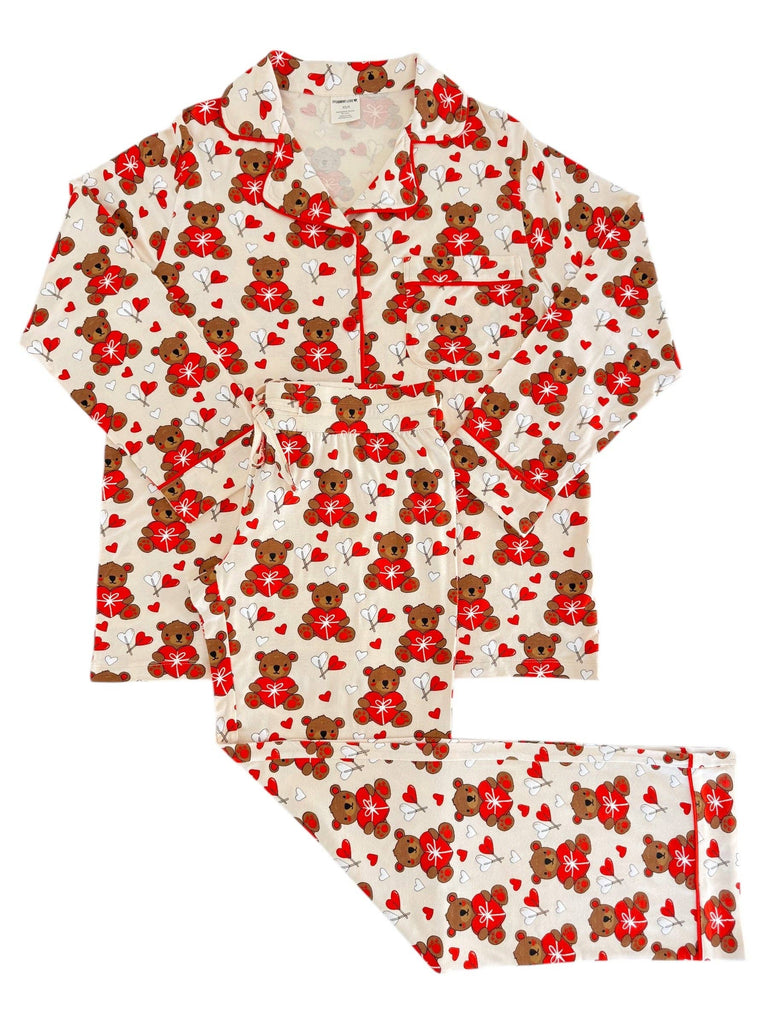 SpearmintLOVE Women's Bamboo Lounge Set, Valentine Bear Heart Love