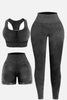 3 Piece Washed Square Neck Wide Strap Active Athleisure Scrunch Set (5 COLOR OPTIONS)