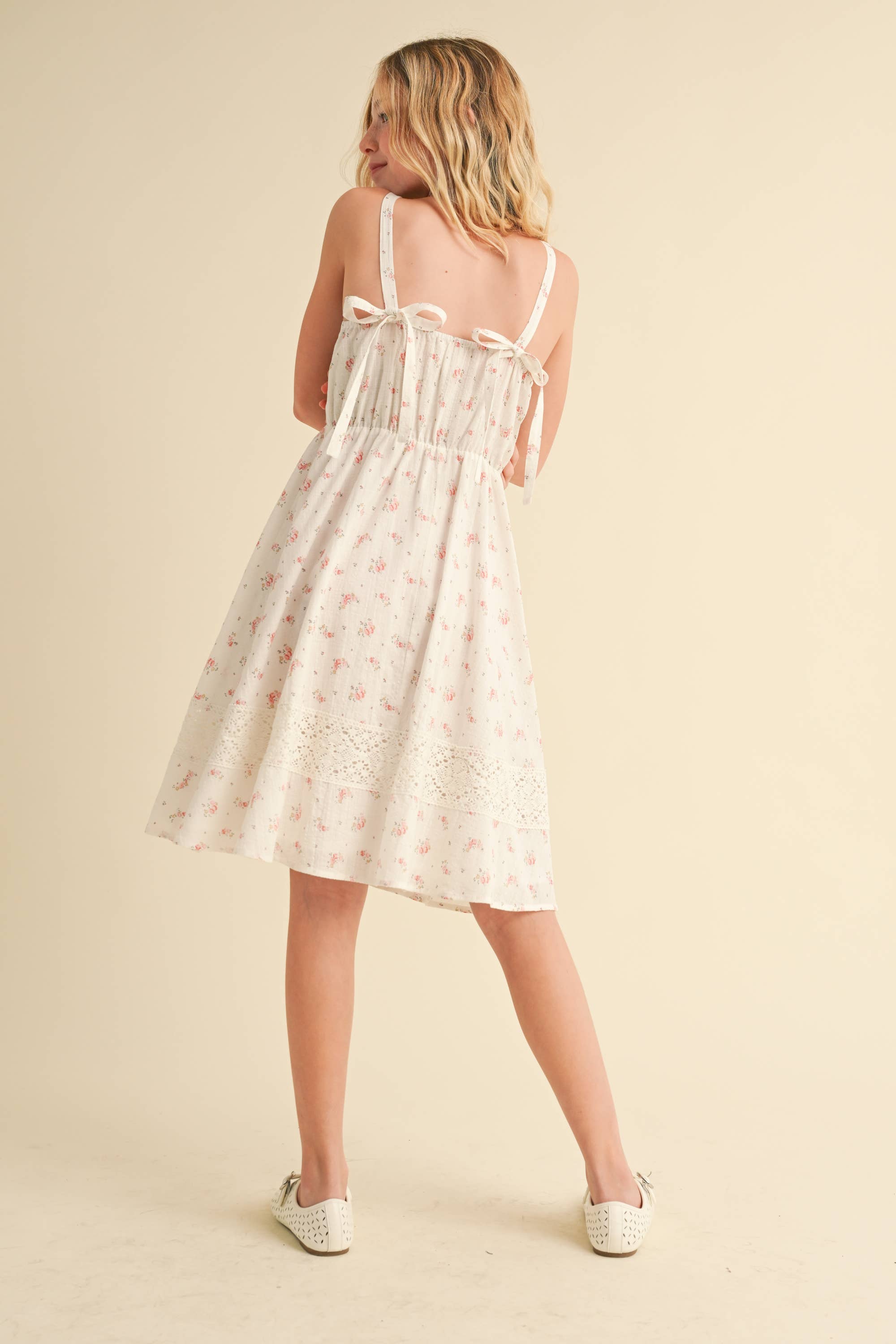 Tween/Teen Girls Cotton Linen Sundress - Ditsy Floral Print
