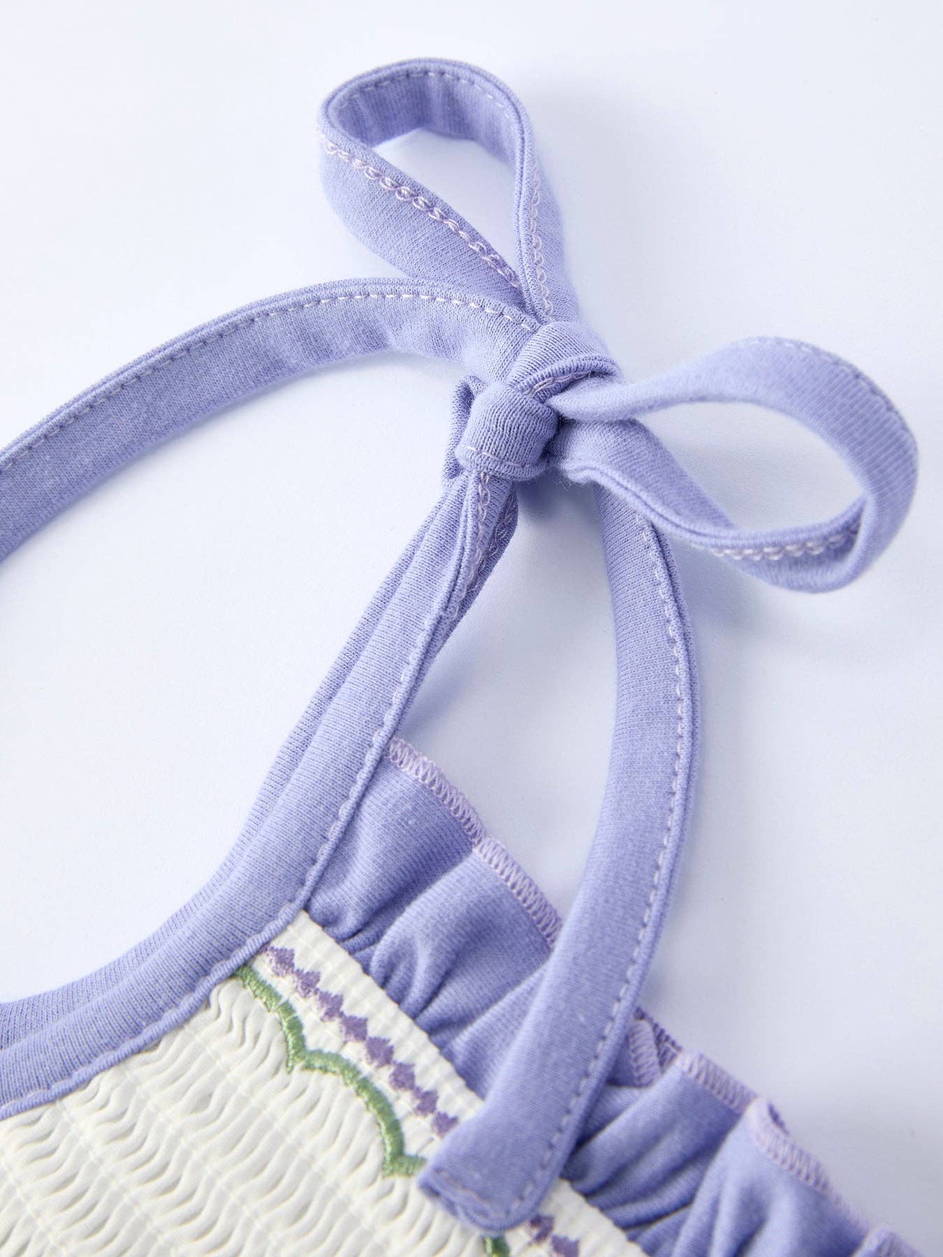 Embroidered Smocked Spaghetti Strap Dress - Purple Tulips
