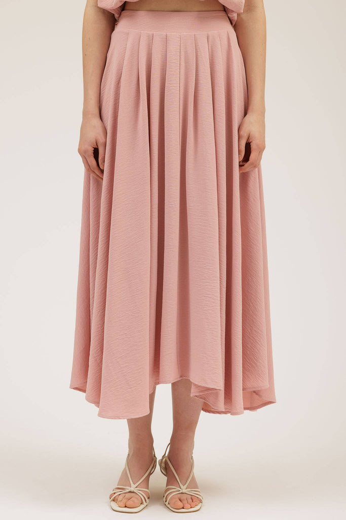 Women's Box Pleated Midi Length Skirt - Light Blush Pink