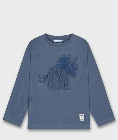 4089 Mini Boys L/S Graphic 3D Embossed Puffy Print - Blue Dinosaur