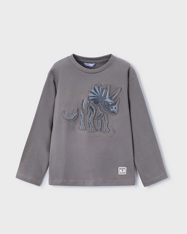 4089 Mini Boys L/S Graphic 3D Embossed Puffy Print - Steel Grey Dinosaur