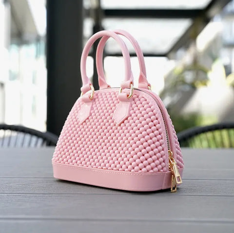 Handbag - Beaded Mini Bowling Bag w/Detachable Chain, Pink