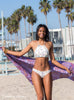Tween/Teen Reversible Eco-friendly, Sustainable Swim Halter Top - Isla Corsica Natural Floral/Lt Lavender