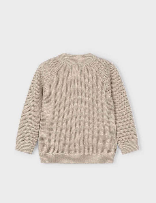 4385 Mini Boys Eco-Sustainable Cotton Knit Zippered Cardigan - Chai waffle knit