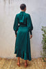 Satin Ruffled Midi Wrap Dress - Jewel Tone Emerald