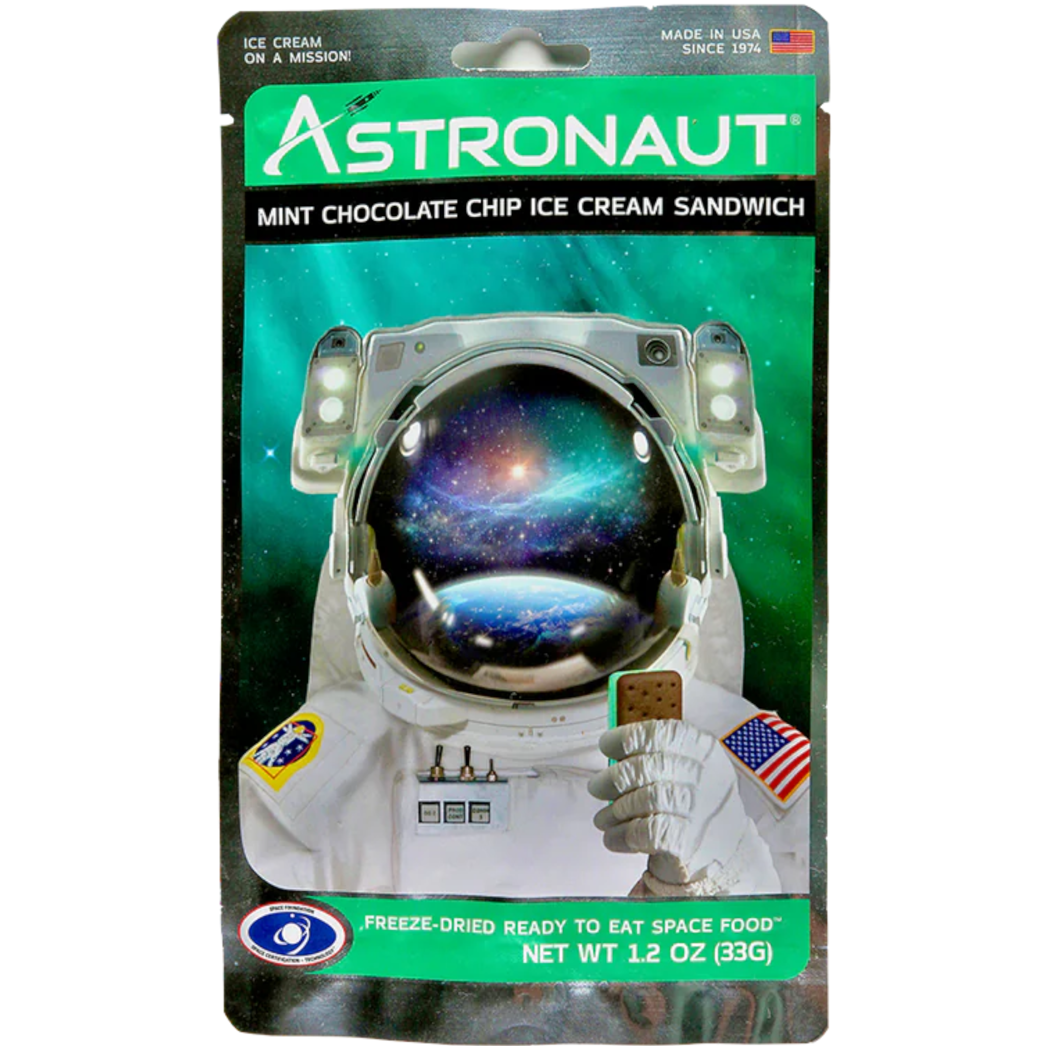SNACKS: Astronaut Mint Chocolate Chip Freeze Dried Ice CreamSandwich