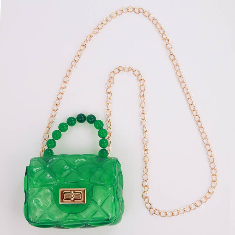 Jelly Lattice Mini Handbag Purse w/Gold Chain: Green