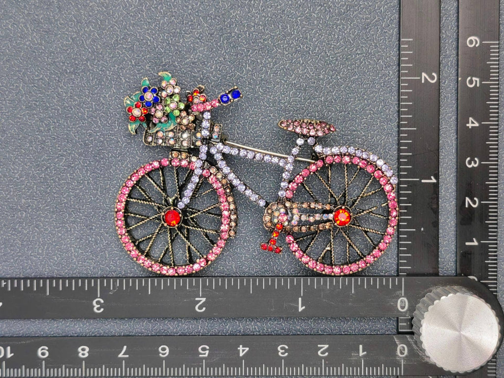 Rhinestone Multi-Color Whimsical Bicycle Brooch: Pink