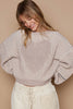 POL Round Neck Heart Patch Zipper Point Sleeve Sweater, Latte