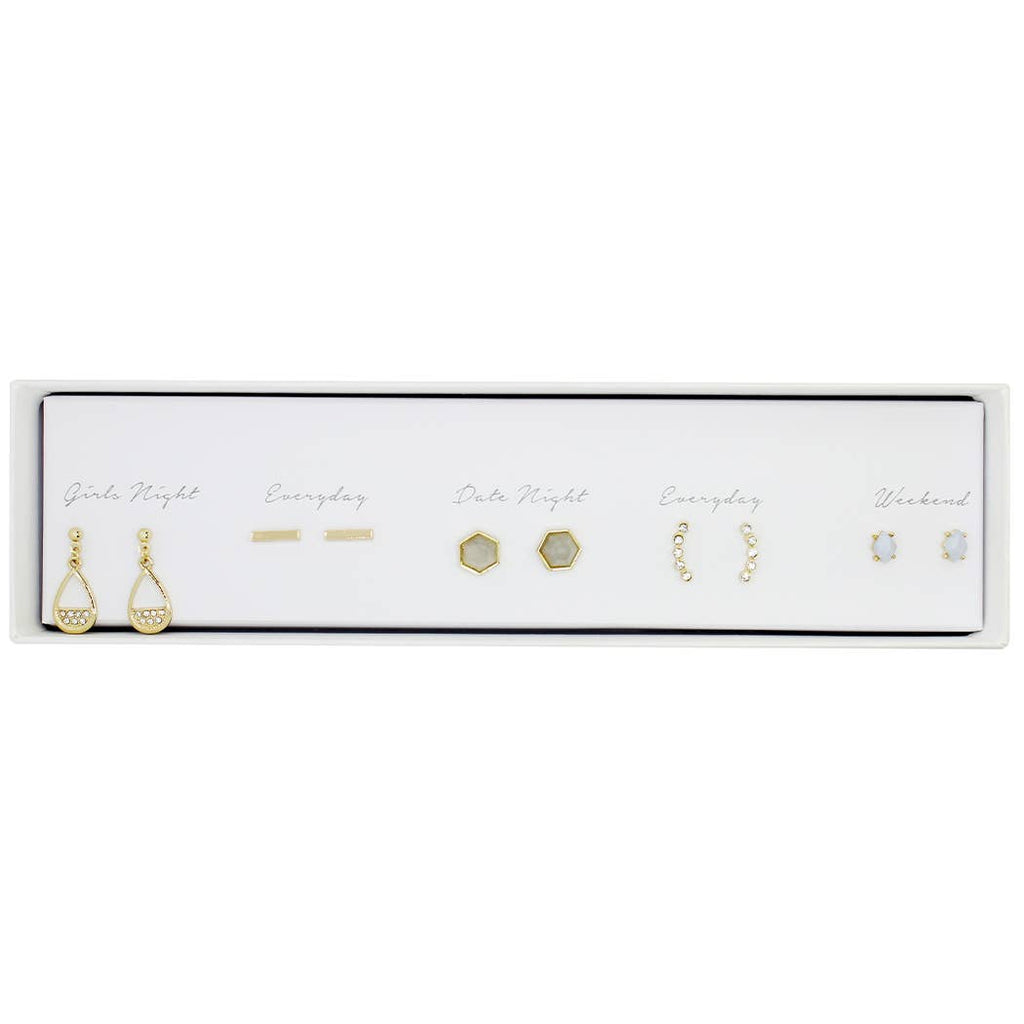 Five pair gold stud earring set, in gift box