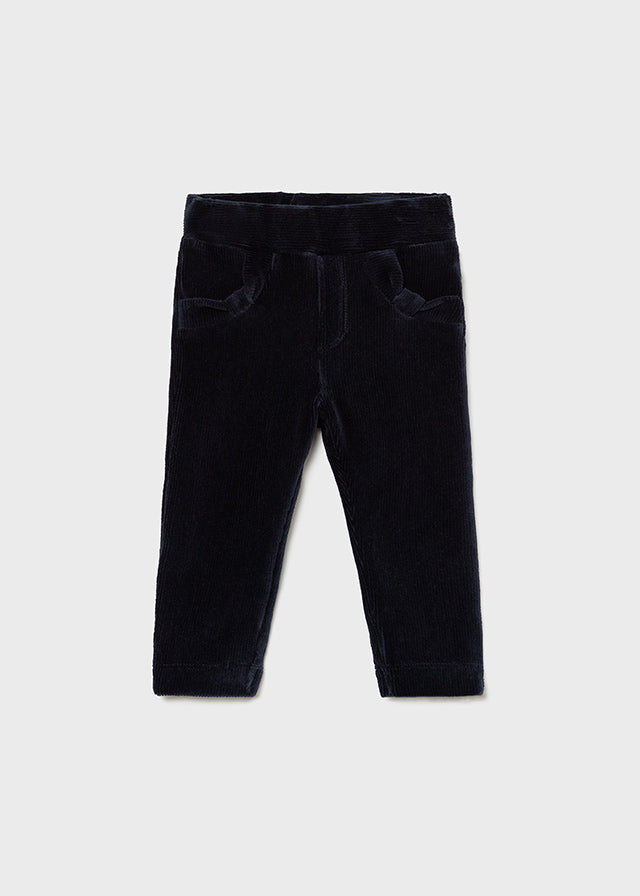 Girls Mayoral Basic Corduroy Trouser Pants, Front Pockets, Navy Blue 