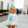 Oopsie Kids Front Zipper One Piece Rashguard Swimsuit - Mint Rainbow