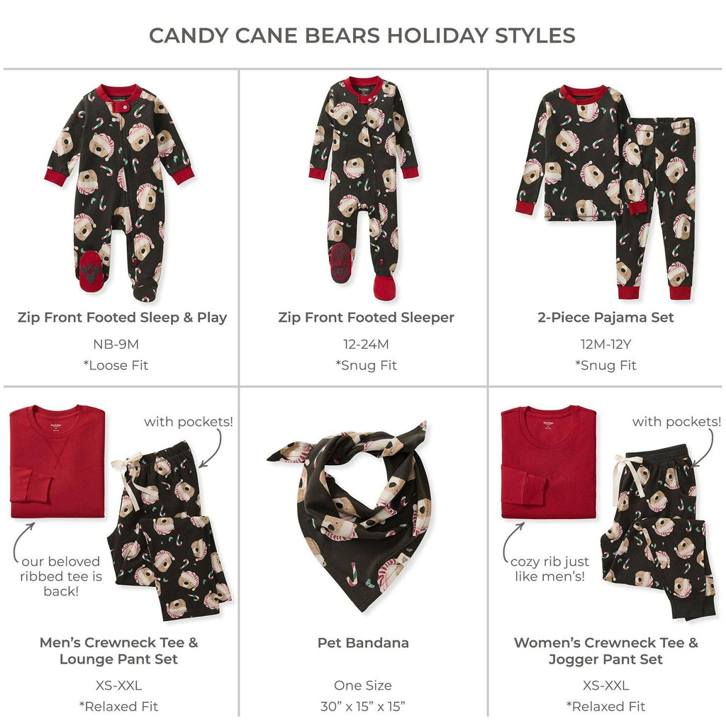Organic Cotton, Tween Boys/Men's 2PC Wide Leg PJ Lounge Set, Candy Cane Bears